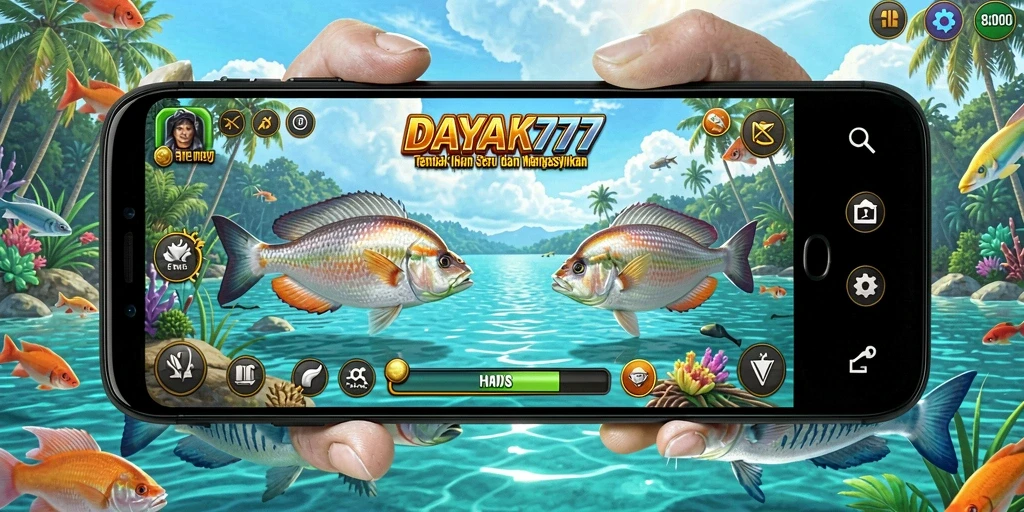 Screenshot aksi menembak ikan seru di DAYAK777.