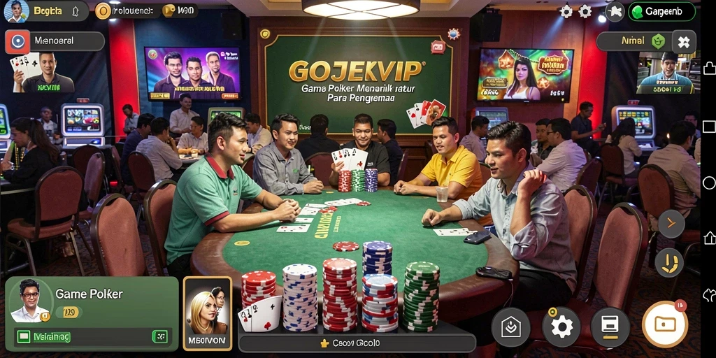 Tangkapan layar gameplay GOJEKVIP menampilkan aksi poker yang mendebarkan.