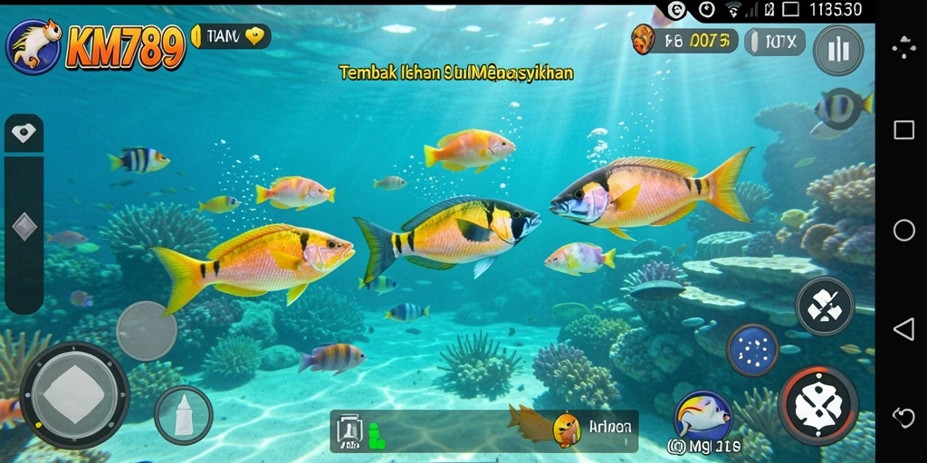 Tampilan gameplay menarik dari KM789 dengan ikan berwarna-warni.