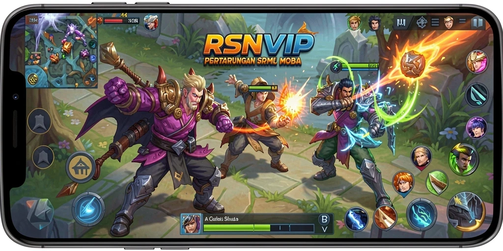 Tangkapan layar RSNVIP menampilkan aksi seru dalam pertandingan MOBA.