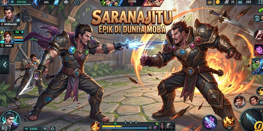 Screenshot dari pertarungan seru dalam SARANAJITU menunjukkan strategi tim.