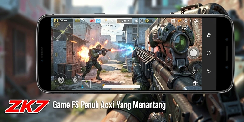 Tampilan gameplay ZK7 yang intens di medan perang.